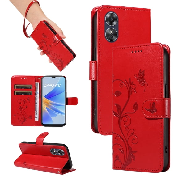 Wallet Case for Oppo A17, PU Leather Kickstand with Card Slots Shockproof Flip Cover for Oppo A17