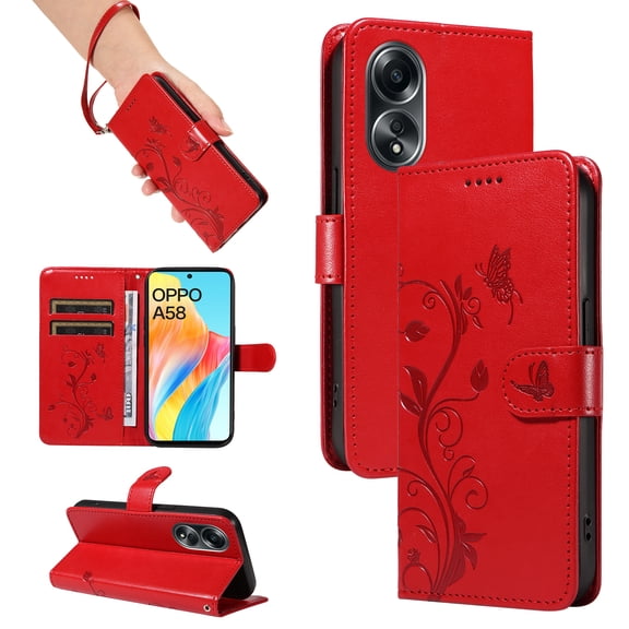 Wallet Case for Oppo A58 4G, PU Leather Kickstand with Card Slots Shockproof Flip Cover for Oppo A58 4G