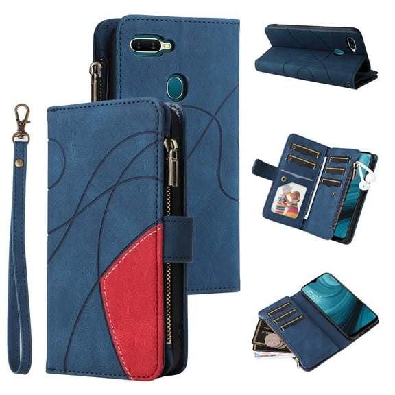 Wallet Case for Oppo A7, PU Leather 9 Card Slots with 1 Zipper Storage Bag Shockproof Cover for Oppo A7