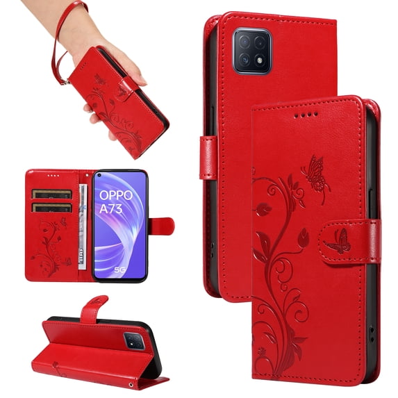 Wallet Case for Oppo A73 5G, PU Leather Kickstand with Card Slots Shockproof Flip Cover for Oppo A73 5G