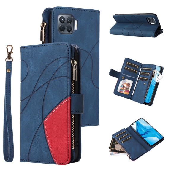 Wallet Case for Oppo F17 Pro, PU Leather 9 Card Slots with 1 Zipper Storage Bag Shockproof Cover for Oppo F17 Pro