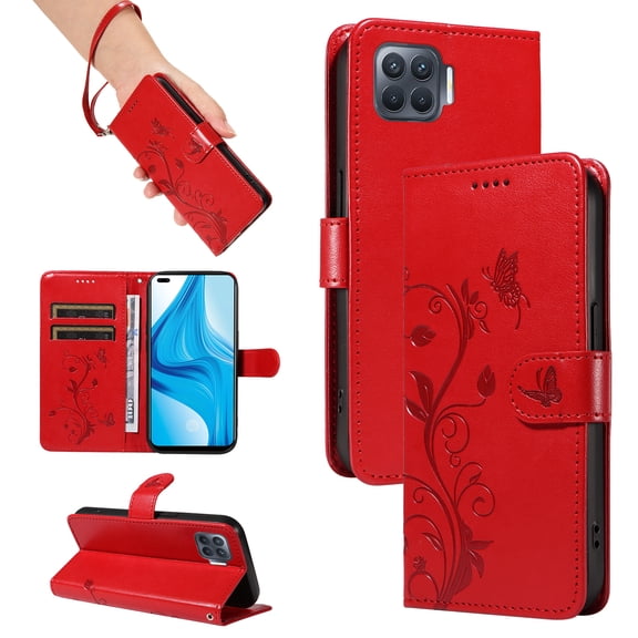 Wallet Case for Oppo F17 Pro, PU Leather Kickstand with Card Slots Shockproof Flip Cover for Oppo F17 Pro