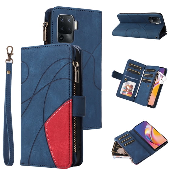 Wallet Case for Oppo F19 Pro 4G, PU Leather 9 Card Slots with 1 Zipper Storage Bag Shockproof Cover for Oppo F19 Pro 4G