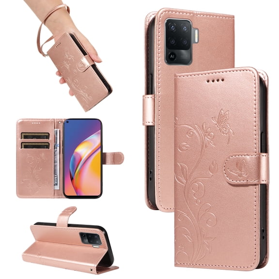 Wallet Case for Oppo F19 Pro, PU Leather Card Slots with Kickstand Function Shockproof Cover for Oppo F19 Pro