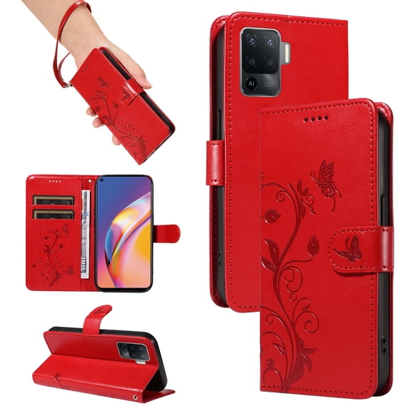 Wallet Case for Oppo F19 Pro, PU Leather Kickstand with Card Slots Shockproof Flip Cover for Oppo F19 Pro