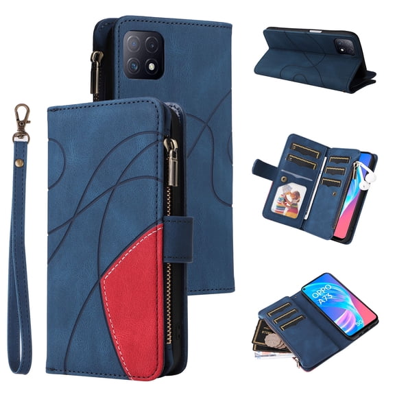 Wallet Case for Oppo Reno4 Z 5G, PU Leather 9 Card Slots with 1 Zipper Storage Bag Shockproof Cover for Oppo Reno4 Z 5G