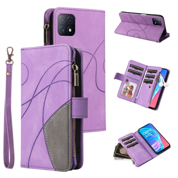Wallet Case for Oppo Reno4 Z 5G, PU Leather Zipper Storage Bag Kickstand Shockproof Flip Cover for Oppo Reno4 Z 5G
