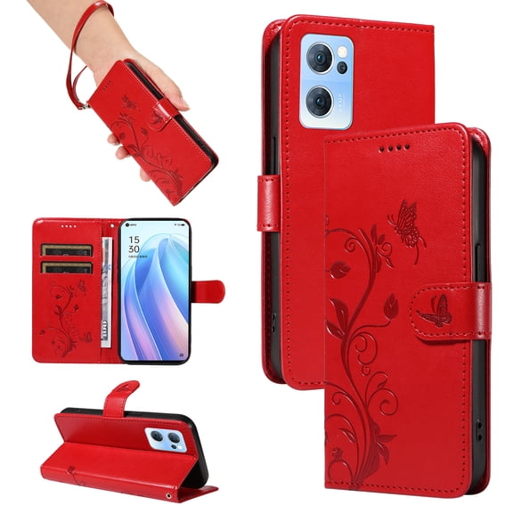 Wallet Case for Oppo Reno7 5G, PU Leather Kickstand with Card Slots Shockproof Flip Cover for Oppo Reno7 5G