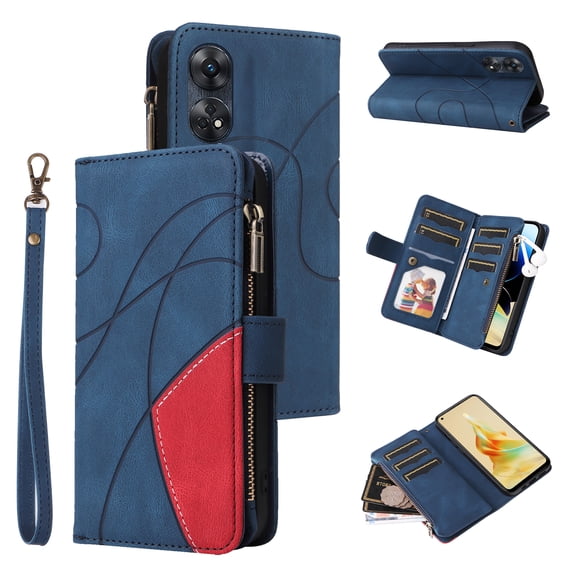Wallet Case for Oppo Reno8 T 4G (NOT 5G), PU Leather 9 Card Slots with 1 Zipper Storage Bag Shockproof Cover for Oppo Reno8 T 4G (NOT 5G)