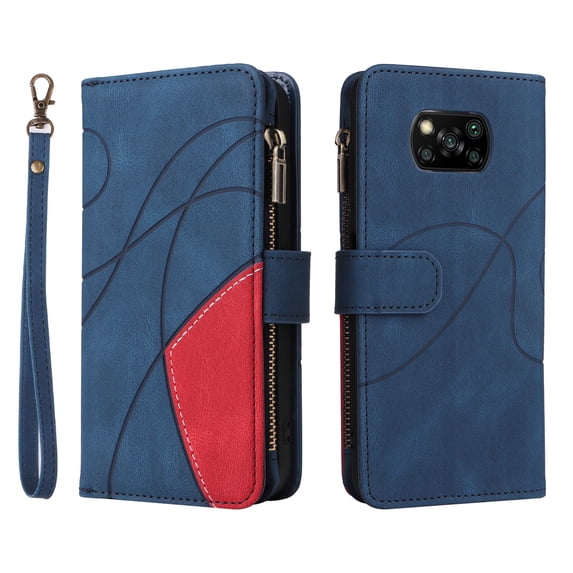 Wallet Case for Poco X3 Pro, PU Leather 9 Card Slots with 1 Zipper Storage Bag Shockproof Cover for Poco X3 Pro