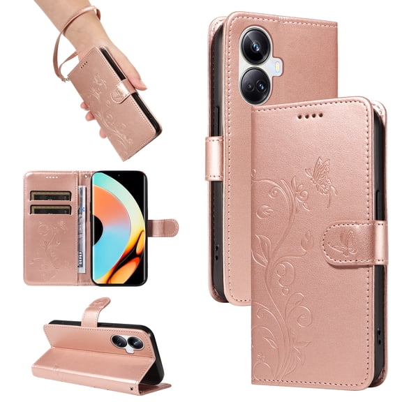 Wallet Case for Realme 10 Pro Plus 5G, PU Leather Card Slots with Kickstand Function Shockproof Cover for Realme 10 Pro Plus 5G