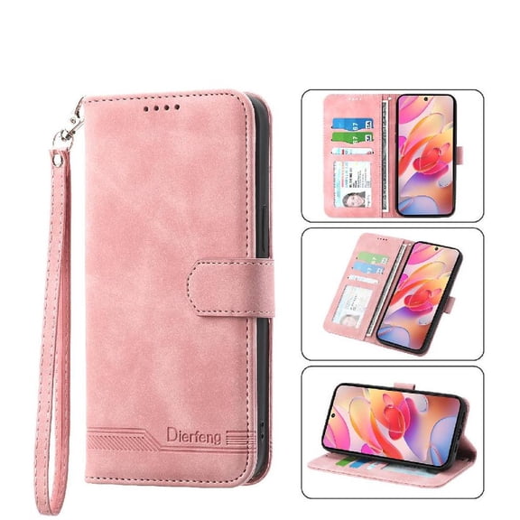 Wallet Case for Realme 14 Pro Flip Phone Case with Card Slots, Cash Pocket, Kickstand, Magnetic Closure & Wrist Strap, TPU Soft Shell Cover Pink