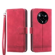 Wallet Case for Realme 14 Pro Plus Flip Phone Case with Card Slots, Cash Pocket, Kickstand, Magnetic Closure & Wrist Strap, TPU Soft Shell Cover Red