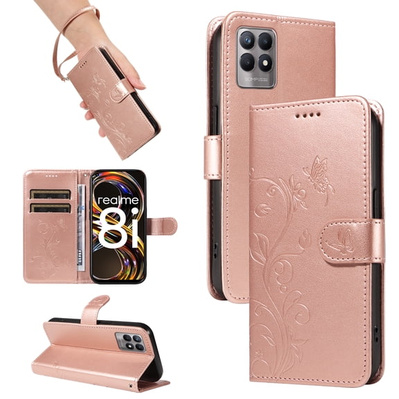 Wallet Case for Realme 8i, PU Leather Card Slots with Kickstand Function Shockproof Cover for Realme 8i