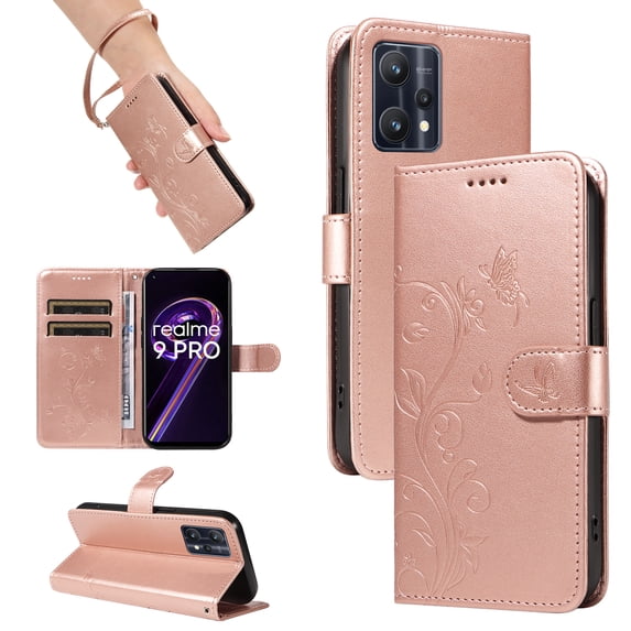 Wallet Case for Realme 9 Pro, PU Leather Card Slots with Kickstand Function Shockproof Cover for Realme 9 Pro