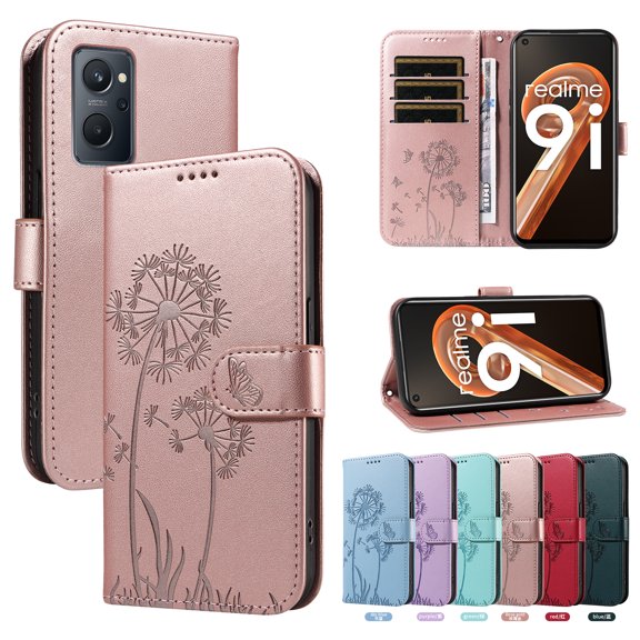 Wallet Case for Realme 9i 4G, Kickstand and 3 Card Slots, Shockproof and Scratch Resistant, Rose Gold