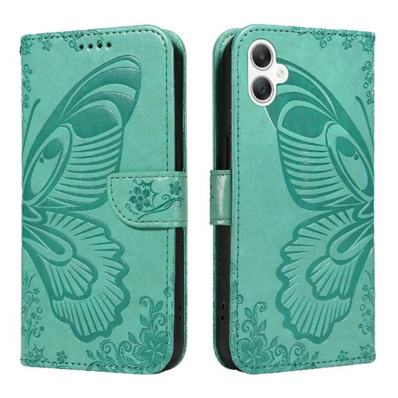 Wallet Case for Samsung Galaxy A07 Embossed Butterfly with Strap & Stand Green