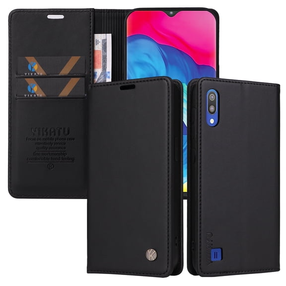 Wallet Case for Samsung Galaxy A10 Dual SIM, Kickstand and 2 Card Slots, Shockproof and Scratch Resistant, Black