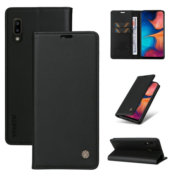 Wallet Case for Samsung Galaxy A20, Kickstand and 2 Card Slots, Shockproof and Scratch Resistant, Black