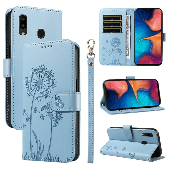 Wallet Case for Samsung Galaxy A20 (SM-A205), Card Holder and Kickstand, Shockproof and Scratch Resistant, Sky Blue