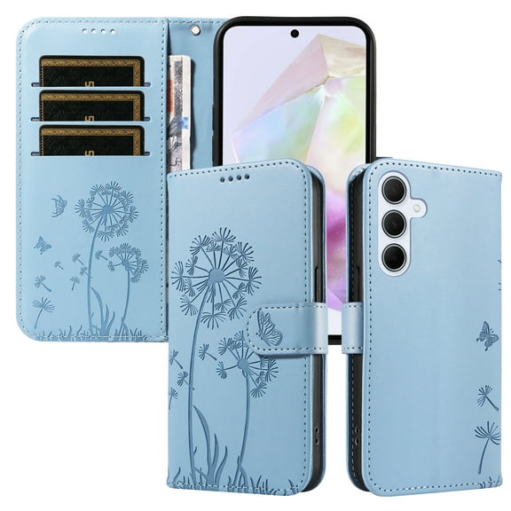 Wallet Case for Samsung Galaxy A35 5G, Card Holder and Kickstand, Shockproof and Scratch Resistant, Sky Blue