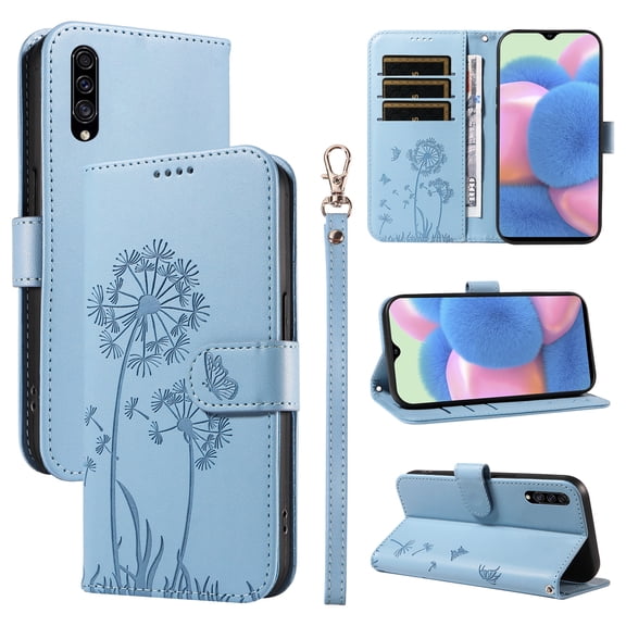 Wallet Case for Samsung Galaxy A50 (SM-A505), Card Holder and Kickstand, Shockproof and Scratch Resistant, Sky Blue