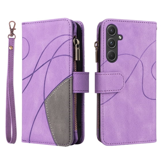 Wallet Case for Samsung Galaxy A55 5G, PU Leather Zipper Storage Bag Kickstand Shockproof Flip Cover for Samsung Galaxy A55 5G