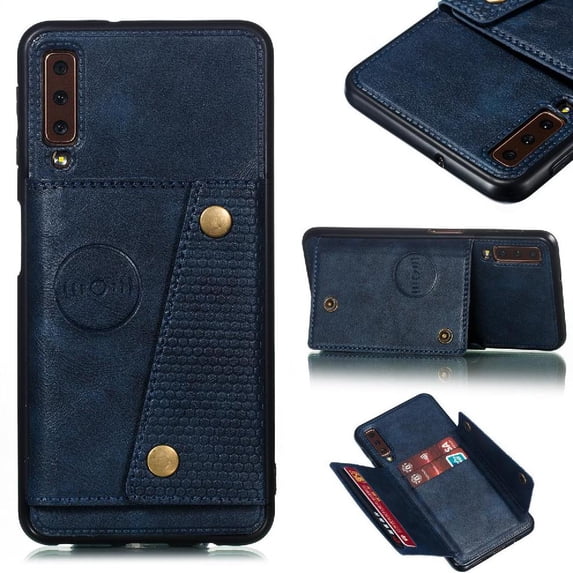 Wallet Case for Samsung Galaxy A7 2018 Kickstand Card Holder Wallet Case Shockproof Protective Buit In Iron