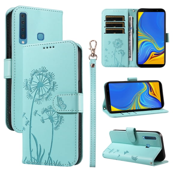 Wallet Case for Samsung Galaxy A9 2018 (SM-A920F), Card Holder and Kickstand, Shockproof and Scratch Resistant, Green