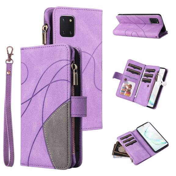Wallet Case for Samsung Galaxy Note 10 Lite, PU Leather Zipper Storage Bag Kickstand Shockproof Flip Cover for Samsung Galaxy Note 10 Lite