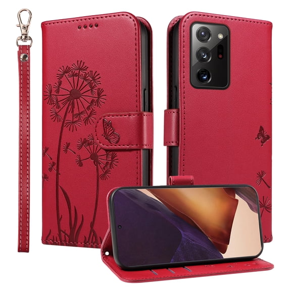 Wallet Case for Samsung Galaxy Note 20 Ultra 5G (SM-N986), Card Holder and Kickstand, Shockproof and Scratch Resistant, Red