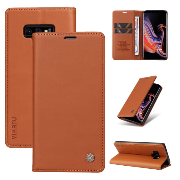Wallet Case for Samsung Galaxy Note 9, Kickstand and 2 Card Slots, Shockproof and Scratch Resistant, Brown