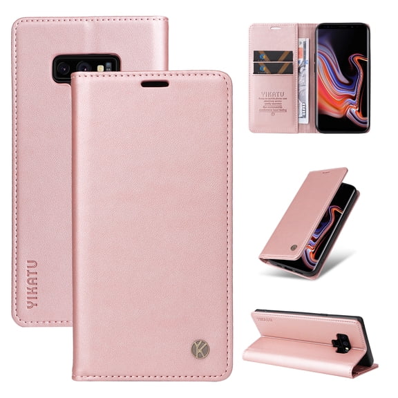 Wallet Case for Samsung Galaxy Note 9, Kickstand and 2 Card Slots, Shockproof and Scratch Resistant, Gold