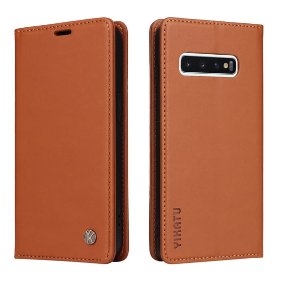 Wallet Case for Samsung Galaxy S10, Kickstand and 2 Card Slots, Shockproof and Scratch Resistant, Brown