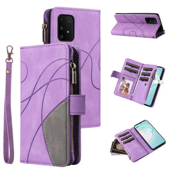 Wallet Case for Samsung Galaxy S10 Lite, PU Leather Zipper Storage Bag Kickstand Shockproof Flip Cover for Samsung Galaxy S10 Lite