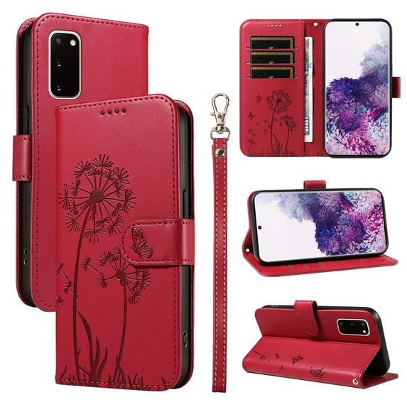 Wallet Case for Samsung Galaxy S20 5G, Card Holder and Kickstand, Shockproof and Scratch Resistant, Red