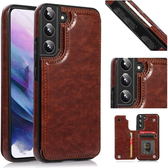 Wallet Case for Samsung Galaxy S23 5G, Slim PU Leather Case with Card Slots Kickstand Magnetic Clasp Durable Shockproof Flip Folio Cover - Brown