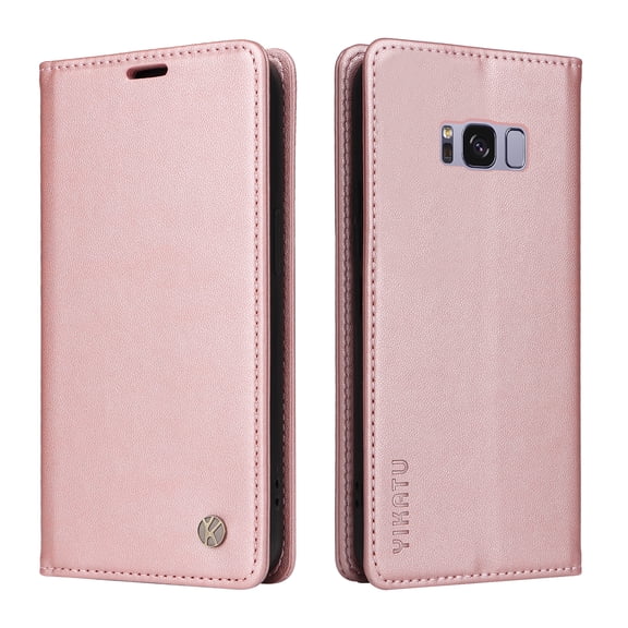 Wallet Case for Samsung Galaxy S8 Plus, Kickstand and 2 Card Slots, Shockproof and Scratch Resistant, Gold