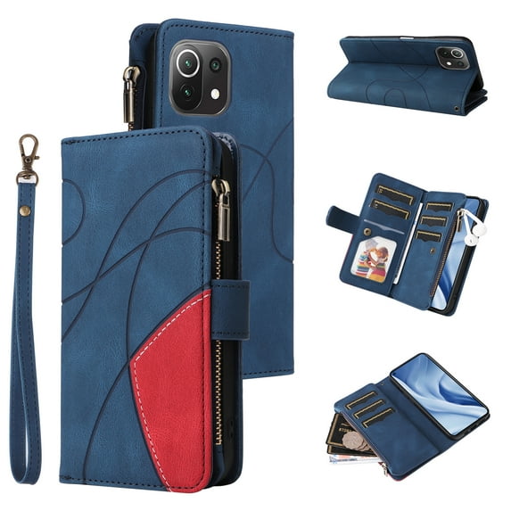 Wallet Case for Xiaomi Mi 11 Lite NE 5G, PU Leather 9 Card Slots with 1 Zipper Storage Bag Shockproof Cover for Xiaomi Mi 11 Lite NE 5G