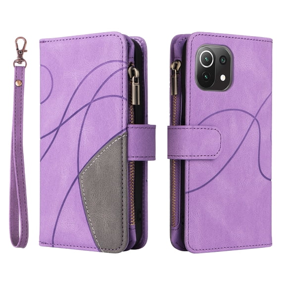 Wallet Case for Xiaomi Mi 11 Lite NE 5G, PU Leather Zipper Storage Bag Kickstand Shockproof Flip Cover for Xiaomi Mi 11 Lite NE 5G