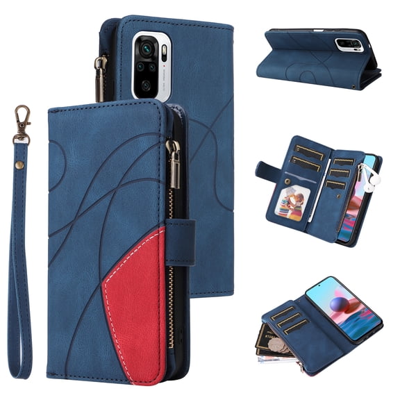 Wallet Case for Xiaomi Poco M5s 4G LTE, PU Leather 9 Card Slots with 1 Zipper Storage Bag Shockproof Cover for Xiaomi Poco M5s 4G LTE