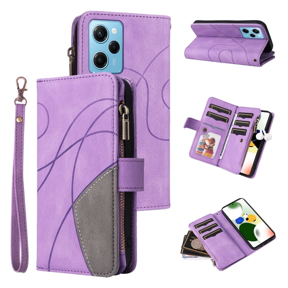 Wallet Case for Xiaomi Redmi Note 12 Pro Speed, PU Leather Zipper Storage Bag Kickstand Shockproof Flip Cover for Xiaomi Redmi Note 12 Pro Speed