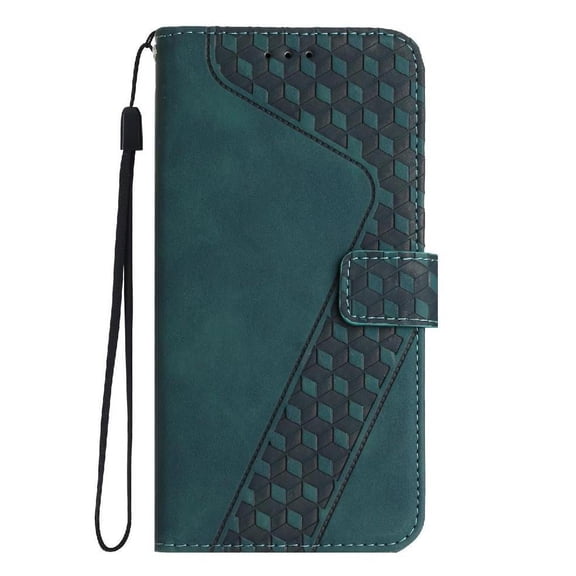 Wallet Case for Xiaomi Redmi Note 14 4G with Card Holder, Cash Pocket, Kickstand, Magnetic Clasp & Wrist Strap, Geometric Texture Folio Cover Green