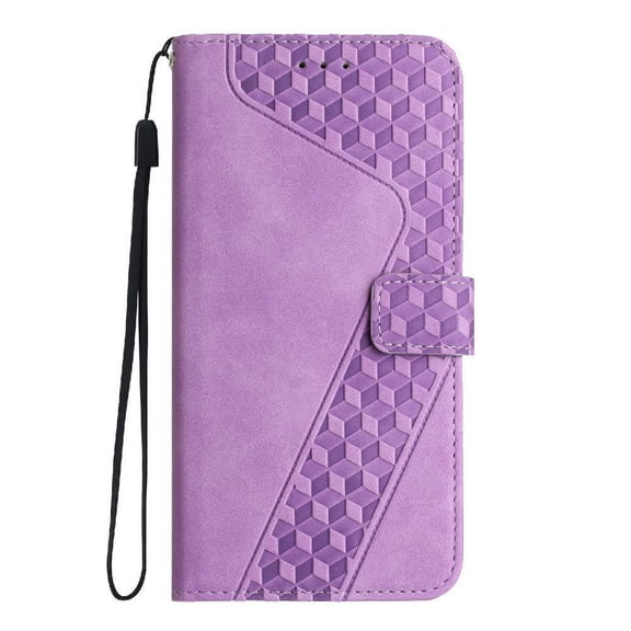 Wallet Case for Xiaomi Redmi Note 14 4G with Card Holder, Cash Pocket, Kickstand, Magnetic Clasp & Wrist Strap, Geometric Texture Folio Cover Purple