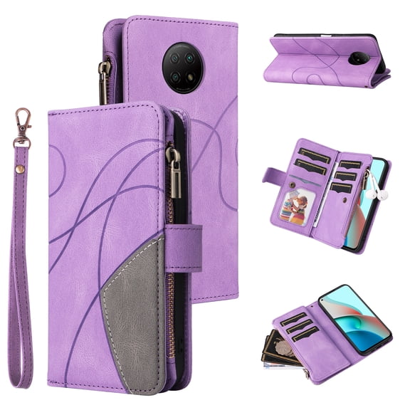 Wallet Case for Xiaomi Redmi Note 9 Pro 4G, PU Leather Zipper Storage Bag Kickstand Shockproof Flip Cover for Xiaomi Redmi Note 9 Pro 4G