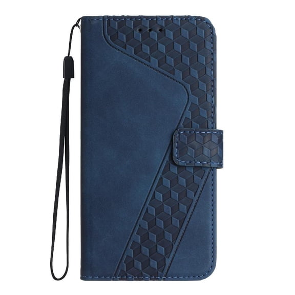 Wallet Case for ZTE Blade A76 4G with Card Holder, Cash Pocket, Kickstand, Magnetic Clasp & Wrist Strap, Geometric Texture Folio Cover Blue