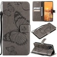 thumbnail image 1 of Wallet Case for iPhone 13, Flip Kickstand Emboss Butterfly PU Leather Protective Phone Cover with Wrist Strap & Card Slots, Gray, 1 of 9