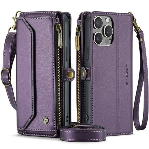 Wallet Case for iPhone 15,Multi-Function Detachable 3 in 1 Magnetic Phone Case Wallet,Flip Strap Zipper Card Holder Phone Case with Shoulder Straps