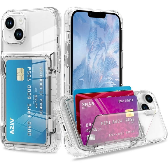 Wallet Case for iPhone 15 with 3-4 Credit Card Holder Slot Shockproof Hybrid Heavy Duty Protection Clear Phone Cover Compatible with 15 6.1 Inch 2023