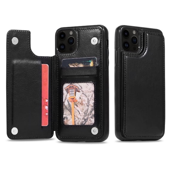 Wallet Case for iPhone 16 Pro Max, PU Leather Card Holder & Kickstand Cover for 6.9 inch, Black